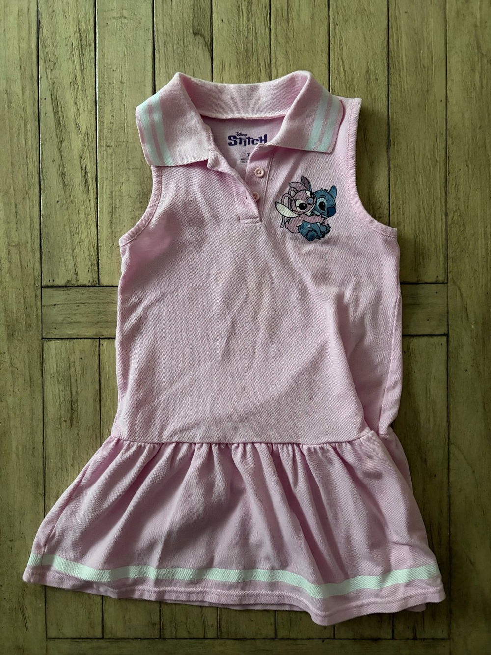 Disney Girls Pink Sleeveless Polo Dress with Stitch Graphic